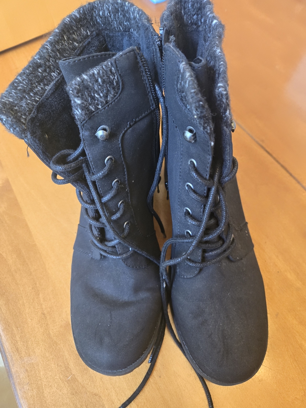 Women's Black Faux-Fur Lace-Up Ankle Boots